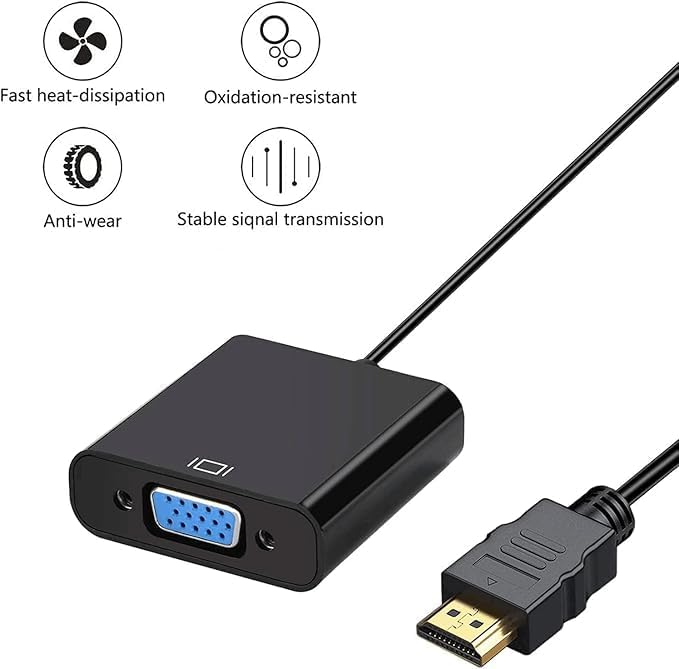 HDMI to VGA Adapter 2 Pack, Gold-Plated HDMI to VGA Converter (Male to Female), Compatible for Computer, Laptop, PC, Monitor, Projector, HDTV, Chromebook, Raspberry Pi, Roku, Xbox and More