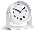 TIMESS Analog Alarm Clock, Silent Non-Ticking Quartz Movement, Battery-Operated with Snooze & On-Demand Light, Easy to Set Gentle Wake Bedside Desk Clock, Ideal for Home, Travel, Office (White)