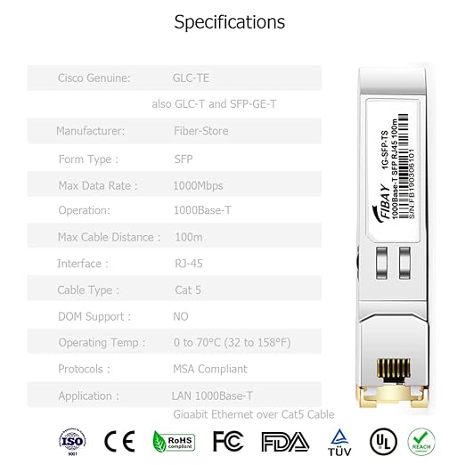 OPSTRAN 1000BASE-T SFP RJ45 Copper Transceiver Module Compatible with Cisco GLC-T SFP-GE-T 100m Cat5e/6 10 Pack