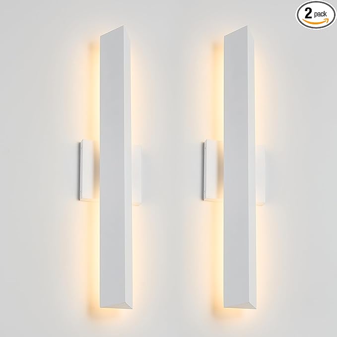 Tarentlight 2 Pack LED Outdoor Wall Lights Dimmable,20W 3000K,21.9" Modern Textured White Outdoor Wall Sconce, IP65 Waterproof, Linear Exterior Wall Light for Entrance, Hallway, Garage, Porch