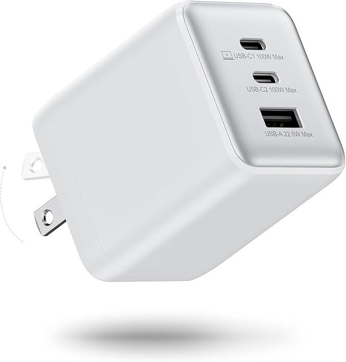 Wegear 100W USB C Charger Block, 3-Port Compact Foldable Power Adapter USB Wall Charger for MacBook Pro/Air, Dell XPS, iPad Pro, iPhone Series, Galaxy S25/S24, and More