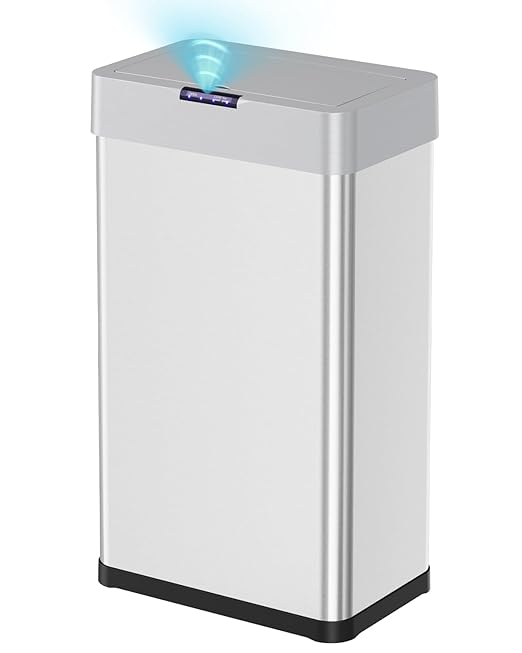 TLSUNNY 16 Gallon Motion Sensor Trash Can,Touchless Automatic Garbage Can,Brushed Stainless Steel Smart Bin,with Bag Holder,Soft Close Lid,for Kitchen,Office,RV,Bedroom,Living Room (Silver, 60L)