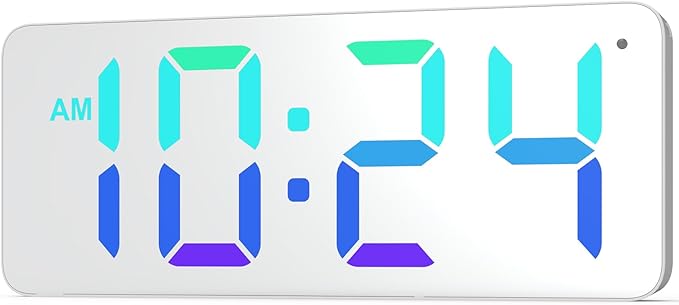 XUANZIT LED Digital Wall Clock with RGB Display, Mirror/White Surface, Big Digits, Auto-Brightness, Electric Wall Clock for Living Room, Bedroom, Kitchen, Office
