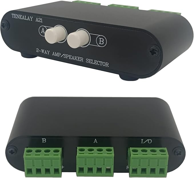 TENEALAY 2-Way Stereo Amplifier Speaker Selector, AB Speaker Switch 2 Zone Distribution, Amp Switcher Box, SPK Controller A21