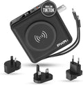 PWRMobile PWR Travel PRO 5-in-1 Power Bank – 10,000mAh with Built-in Cables – 20W USB-C + 15W Wireless Charging – Compact Portable Charger for iPhone & Android- Black