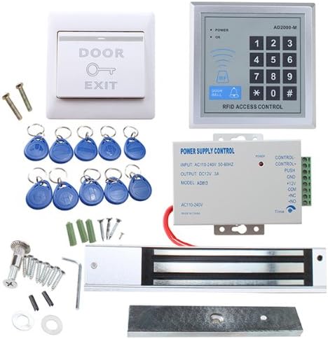 AGPTEK RFID Door Access Control System Kit, Home Security System with 280kg 620LB Electric Magnetic Lock 110-240V AC to 12v DC 3A 36w Power Supply Proximity Door Entry keypad 10 Key Fobs EXIT Button