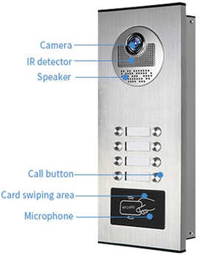 ANJIELO SMART Wired Video Multifamily Apartment Intercom System,2/3/4/6/8/10/12 Units 7 inch Monitor Video Door Phone Kit,Video Doorbell, ID Card Unlock, 2 Way Audio for Home (1 doorbell + 8 Monitor)