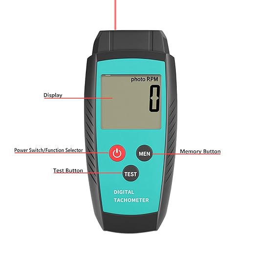 Non Contact RPM Tachometer with Large LCD Display for Precision RPM Measurement, 10 to 99,999 RPM Laser Photo Digital Tachometer RPM Gauge Meter with Reflection Tapes, MAX/MIN/LAST and Memory Function