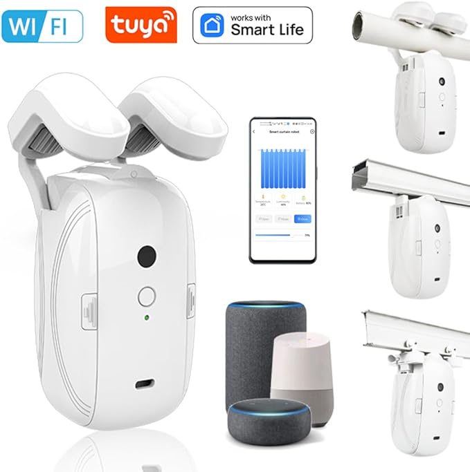 Smart Automatic Curtain Opener - Remote Control with App/Timer/Voice,Upgraded High-Performance Motor, Automatic Light Sensor, Add Gateways, For Google Alexa,No Remote (for Roman rod/T/U track 3in1)