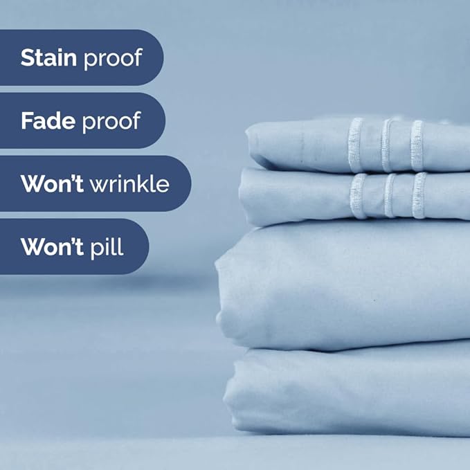 Full XL Bed Sheet Set - 4 Piece Extra Long Extended Full XL Sheets - Soft, Breathable & Cooling - Fits 8” to 16" Mattress w/ Deep Pockets - 54" x 80" - Easy-Fit, Wrinkle & Fade Resistant - Sky Blue