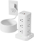 Tagzilo 15-in-1 Power Strip Tower with Surge Protector 1800J, Fast Charging Tower PD20W USB-C Ports with 12 AC Outlets, 15ft Extension Cord for Home Office Dorm Room, White