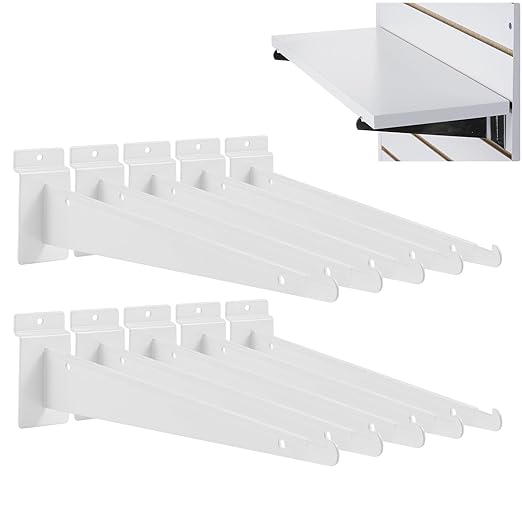 AYAYGD 10 Pack Slatwall Knife Shelf Bracket, 8 inch Slatwall Bracket for Shelves, Heavy Duty Metal Slatwall Accessories with Lip for Slat Wall Panels Shelving Display Home Commercial, White