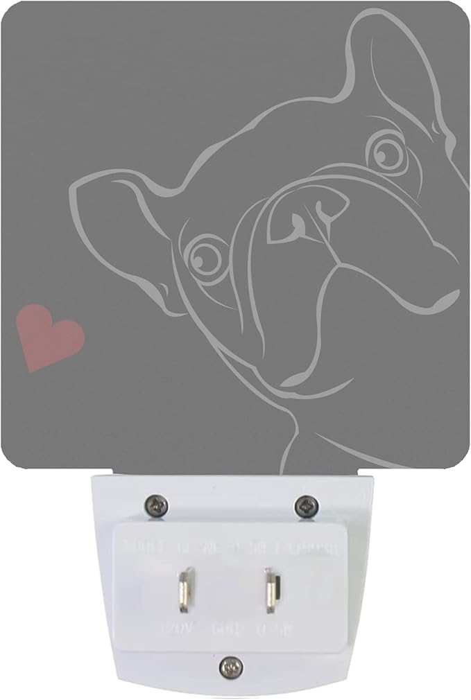 Smoaffly French Bulldog Dog red Heart Night Light Plug-in LED Nightlights Auto Sensor Night Lamp Dusk-to-Dawn Lamp Home Decor for Nursery Children Girls Boys