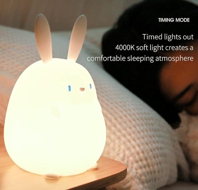 LEDHOLYT LED Cute Rabbit Night Light, Cute Silicone Bunny Lamp and Animal NightLight,LED Squishy Animal Light for Sleep,Kawaii Bedside Lamp Room,Rechargeable Bedside Touch Silicone Lamp (Rabbit)