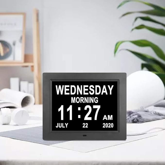 ybest Extra Large Day Date Time Digital Day of Week Clock 8 Alarm Option for Seniors Elderly with Impaired Vision Memory Loss Demenita Clocks