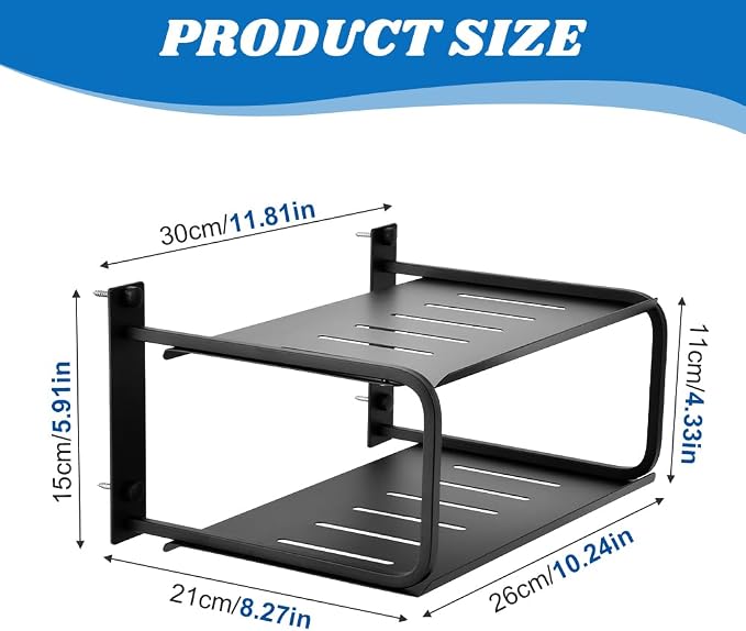 Tookie 2 Layers Projector Shelf, Wall Mount Double Floating Shelf Under TV - Image 3