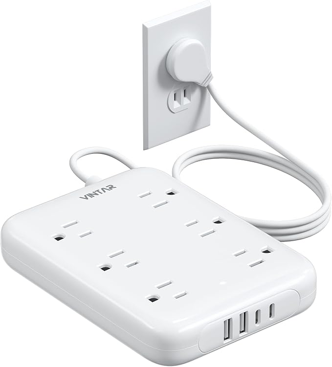 2 Prong Power Strip, VINTAR 2 Prong to 3 Prong Outlet Adapter, 6ft Extension Cord with 6 Outlets & 4 USB(2 USB-C), Two Prong Surge Protector, Flat Polarized Plug Wall Mount for Non-Grounded Outlet