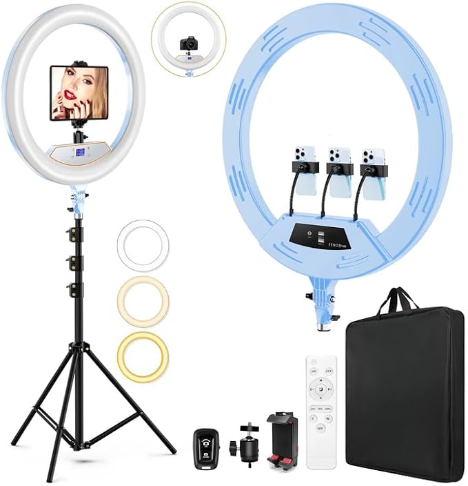 22" LED Ring Light, with 75" Tripod/LCD Display/3+1 Phone Clips/ 2 USB by MACTREM
