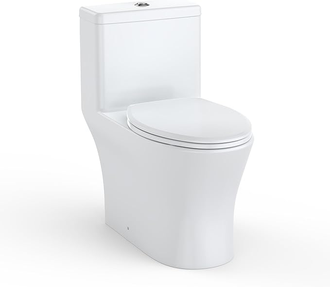 One Piece Toilet with ADA Height - Elongated Ceramic Design, Soft Closing PP Toilet Cover, Easy Clean Surface, Water Efficient Flush, Compact Durable Build