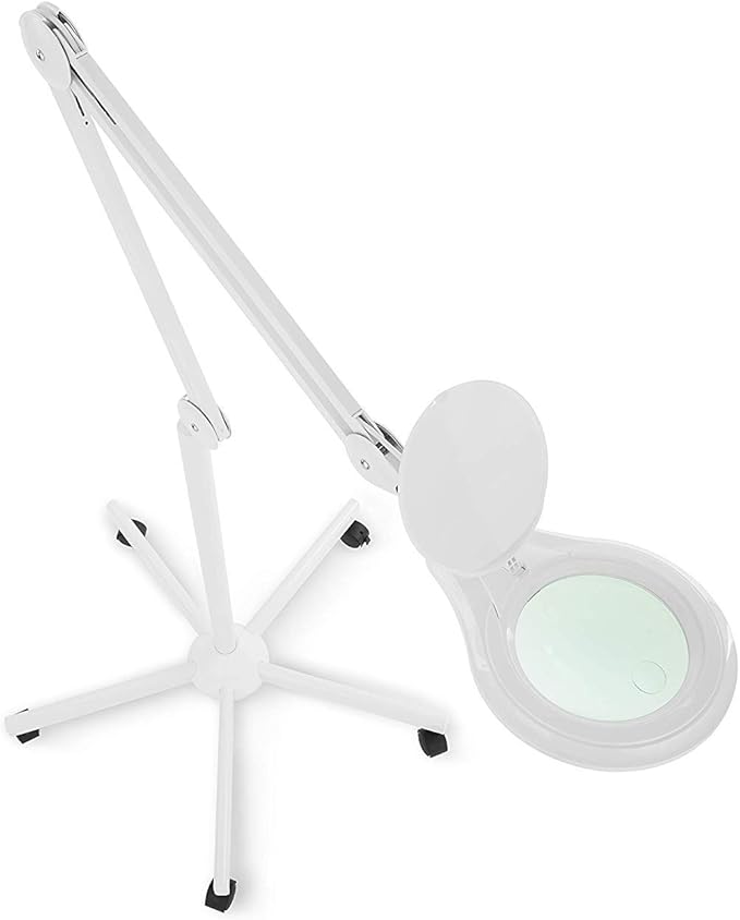 Neatfi (New Model) Bifocals 1,200 Lumens LED Magnifying Floor Lamp with Rolling Base, 5 Diopter with 20 Diopter, Dimmable, Adjustable Arm (5 Inches, White)