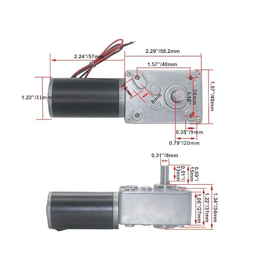 BRINGSMART DC Worm Gear Motor A58SW31ZY 24V 80rpm Reversed Self-Locking Mini Turbine Geared Motor for DIY Robot Rotating Table Door Lock Curtain Machine (24V 80rpm)