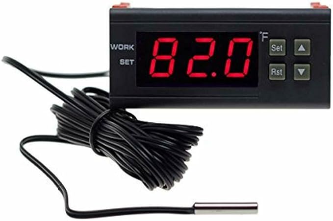 bayite DC 12V Fahrenheit Digital Temperature Controller 10A 1 Relay with NTC 10K Sensor