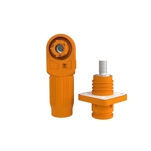 100A Battery Energy Storage Connector, 16mm² High Current Connectors IP67 Waterproof Stud Wiring Power Adapter Quick Plug Terminal Right Angle Plug and Socket （1000V Orange)
