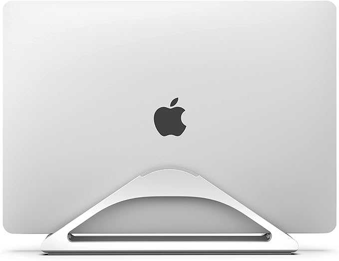 HumanCentric Vertical Laptop Stand for Desks in Silver Color, Upright Adjustable Holder to Dock Apple MacBook Stand, and Other Laptops to Organize Work & Home Office, Automatic Grip