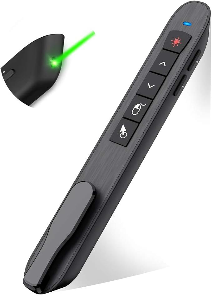 Air Mouse Green Presentation Remote Control USB Rechargeable Presentation Clicker Wireless Presenter RF 2.4 GHz Powerpoint Clicker Slide Advancer Changer Mac/Laptop/Computer