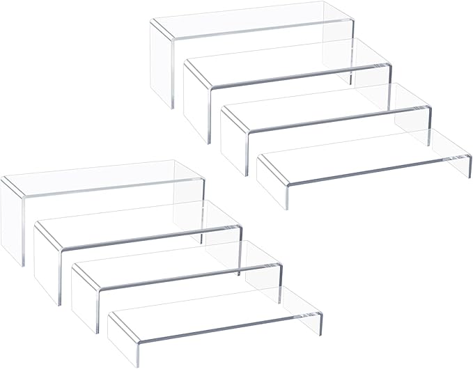 Blaithom Acrylic Display Riser Stand,8Pcs 12'' Length Tier Display Stands, Thickened to 0.2''(5mm) Acrylic Shelf Risers for Perfume Display,Risers for Buffet Table,Cupcake Stand,Pop Figurines,Tumbler,Food
