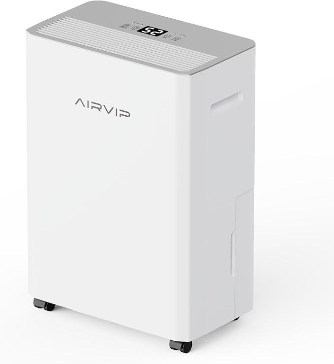 AIRVIP 34 Pints Dehumidifiers for Home with 6.56ft Drain Hose, 2441 Sq.Ft Quite & Energy Efficient Dehumidifier for Basement Bedroom Bathroom with Auto Shut Off,2.5 L Water Tank,Smart Humidity Control