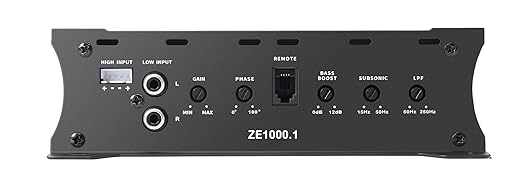 Car Audio Amplifier ZE1000.1 2000W Monoblock Class D MOSFET Subwoofer Audio, 1-4 Ohm Stable, Low Pass Crossover, Mosfet Power Supply, Stereo