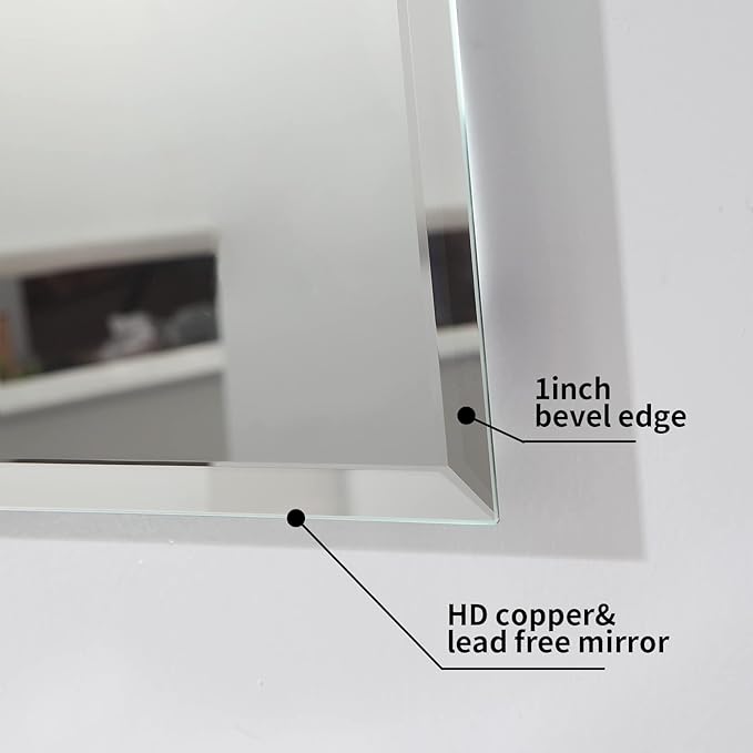 Mirrorons Beveled Mirror, 24" x 36" Frameless Rectangle Bathroom Vanity Mirror with Beveled Edge, Hangs Horizontally or Vertically. Upgraded Shatterproof