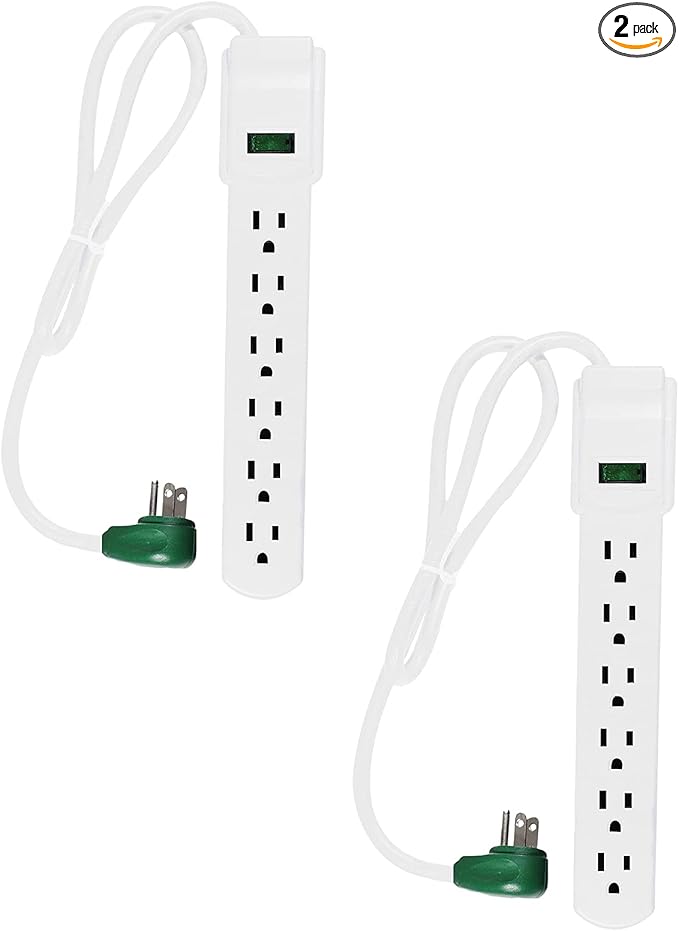 GoGreen Power Inc. (G-16103MS-2) 6 Outlet Surge Protector, 2.5FT Cord, White, 2 Pack