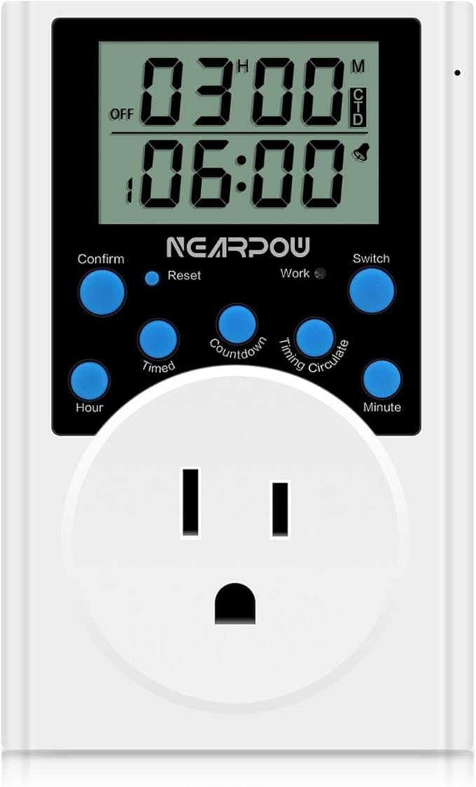 Timer Outlet, Nearpow Multifunctional Infinite Cycle Programmable Plug-in Digital Timer Switch with 3-Prong Outlet for Appliances, 15A/1800W