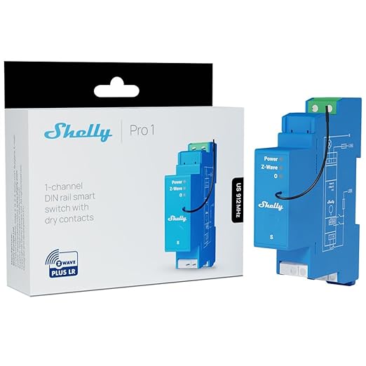 Shelly Wave Pro 1 US LR | Z-Wave Long Range Smart Relay Switch with Dry Contacts, 1-Channel 16 A | DIN-Rail | Home Automation | High Compatibility | Easy Installation | iOS Android App