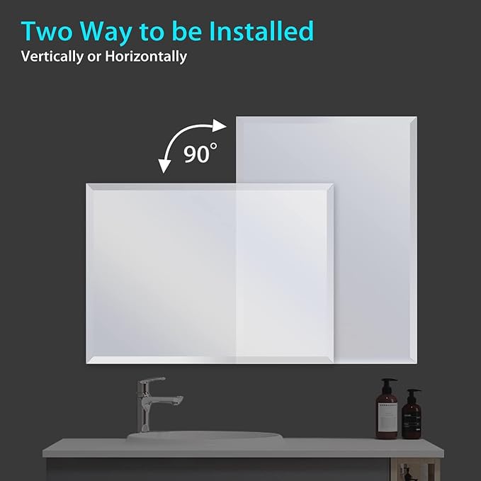 Frameless Beveled Edge Bathroom Mirror 36x72 Inch Rectangle Wall Mirror Explosion Proof and Shatterproof Bathroom Vanity Mirror Wall Mounted Hang Firmly (Horizontal or Vertical)