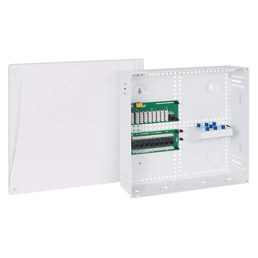 ICC 14” Plastic Structured Wiring Enclosure with Cover, Media Enclosure with CAT6 8-Port PoE++, 1x8 Bridged Telephone RJ31X, & 1x6 Video, Cable Management Box, UL Listed TAA Compliant, ICRESDP14K