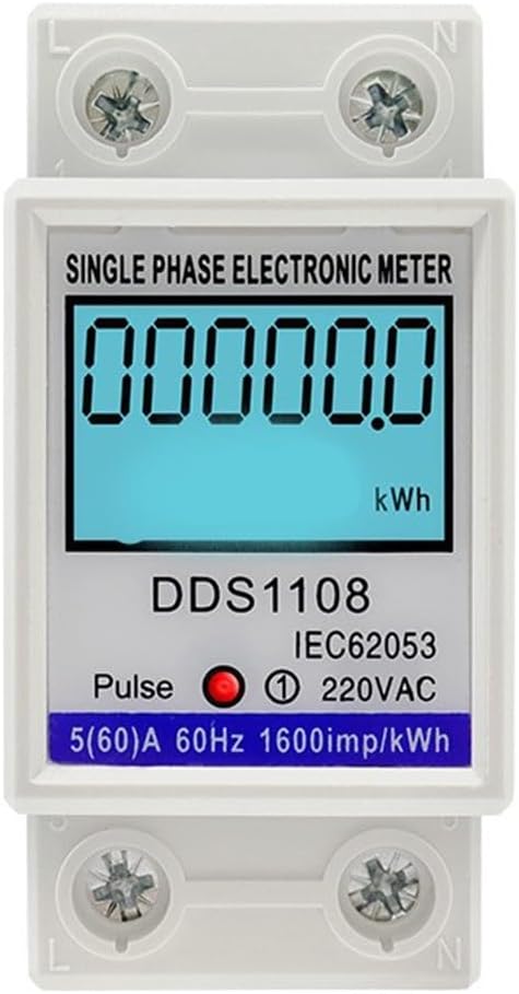 Digital Energy Meter LCD Display 50A 60A Single Phase Power Monitor Electric Consumption Meter with Backlight LED Pulse Indicator for Industrial Commercial Use(With backlight)