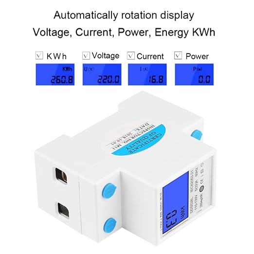 Electric Power Meter, Kilowatt Meter, Digital Energy Meter, Voltage Testers 5-32A 110-130V 60Hz LCD Backlight Single Phase Energy KWh Meter DIN Rail Mounting