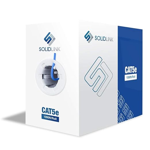 SolidLink CAT5e Ethernet Cable 1000ft – 24AWG Solid CCA UTP Unshielded CAT 5e, High Speed Lan Network, RJ45 Cable, Easy Pull Box Ethernet Cord (Blue)