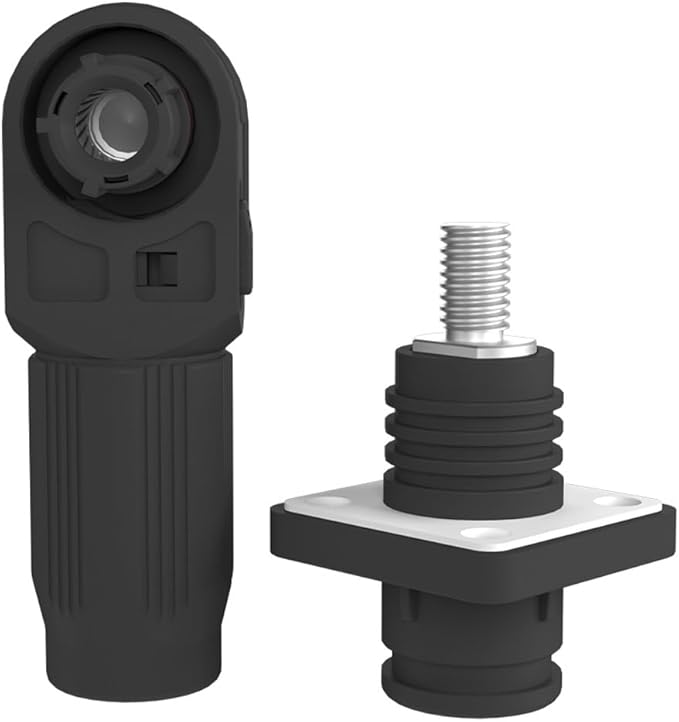 1 Set Battery Energy Storage Connector, Quick Plug Terminal High Current Connectors Right Angle Plug and Socket IP67 Waterproof Power Connector Stud Wiring Method 120A 25mm² (120A, Black)