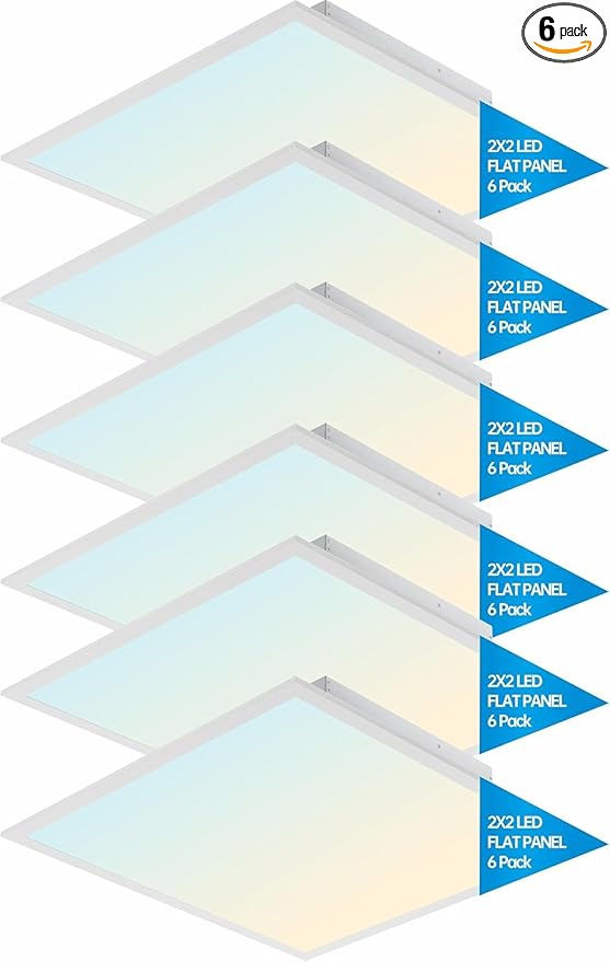 2x2 LED Light Flat Panel, 20/25/30/35/40W, 5 Color Temps 3K/3.5K/4K/5K/6.5K, Dimmable Recessed Drop Ceiling Lights, 2500-5000 Lumens, Lay in Fixture for Office, 120-277V, ETL DLC (6, Pack)