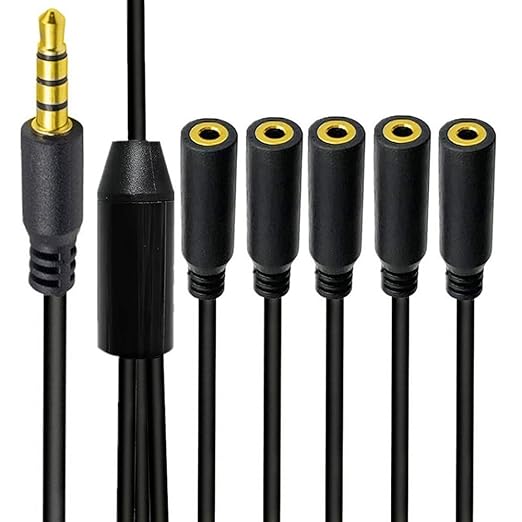 MysRuida 1.6ft 1/8” 3.5mm TRRS Extension Stereo Audio Cable, 1 Male to 5 Female Splitter Aux Cord, 4 Pole Jack Headphone MIC Extender for Smart Phones, MP3, Laptops, Don’t Support MIC of IOS Headphone