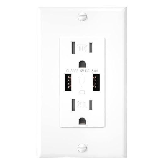 EverElectrix 10 Pack 4.8A Wall Outlet with USB Ports 15Amp Duplex USB Wall Outlets Tamper Resistant Outlet Charger, UL Listed, Electrical Outlet with Dual Port, White Outlets Receptacles