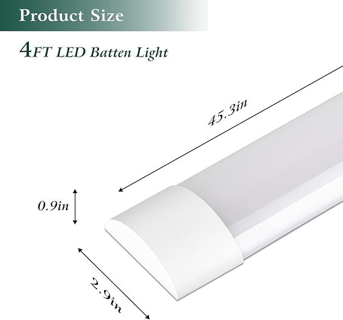 colmeguna 1 Packs 4FT LED Batten Light, Ultra-Thin Slim Ceiling Surface Mounted Light, 40W, 4000K, IP20, LED Ceiling Lamp for Garage, Shop, Hallway, Office, Market