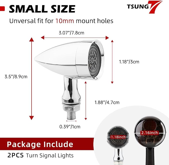 TSUNG Universal Motorcycle LED Turn Signals Small Bullet Front Rear Blinkers - Image 6