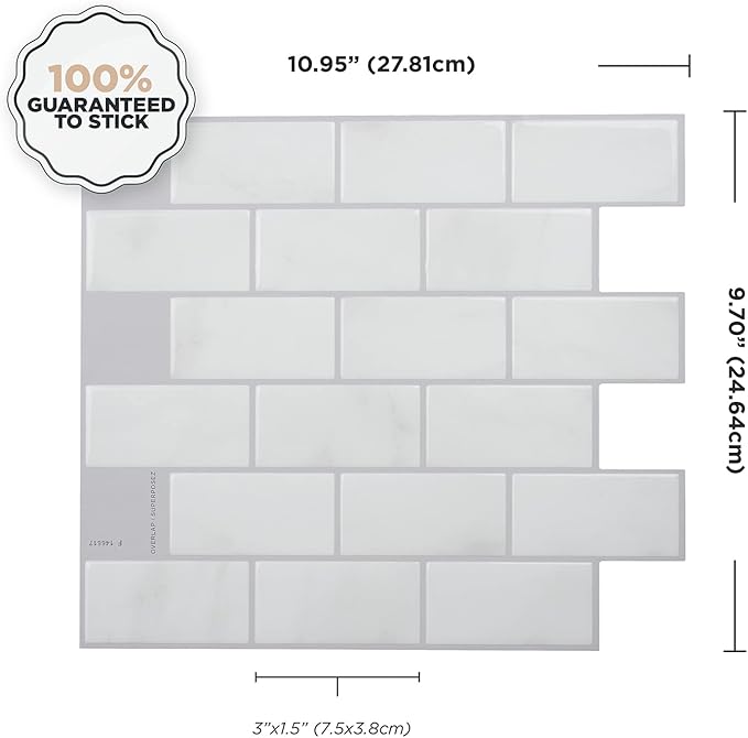 SMART TILES Peel and Stick Backsplash- 10 Sheets of 10.95" x 9.70" - 3D Adhesive Peel and Stick Tile Backsplash for Kitchen, Bathroom, Wall Tile, Subway Nero