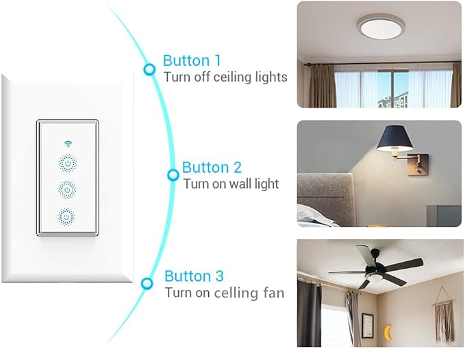 Nexete Smart Triple Light Switch, Remote Voice Control, Compatible - Image 2