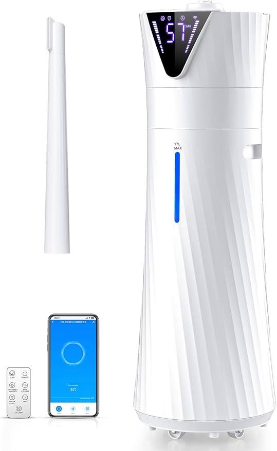 MONISEN 17L/4.5Gal Humidifier Large Room, Smart Quiet Ultrasonic Cool Mist Humidifiers for Bedroom, Covers 2000ft², 56H Runtime, 24H Timer, 3 Mist Modes Humidifiers for Home, Office, Plants, White